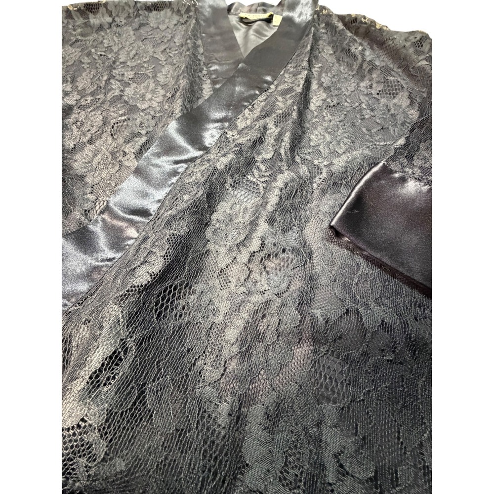 Vintage Victorias Secret Gold Label Black Lace Robe Kimono Satin Trim One Size - Picture 3 of 6